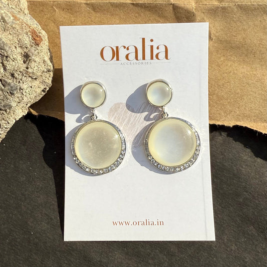 Silver Stone Studded Round Designed Korean Earrings - DropShp
