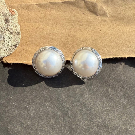 Silver Stone Studded Round Stud Korean Earrings - DropShp