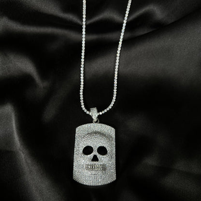 Skull Head Iced Out Pendant Necklace With Stone Studded Copper Chain - DropShp
