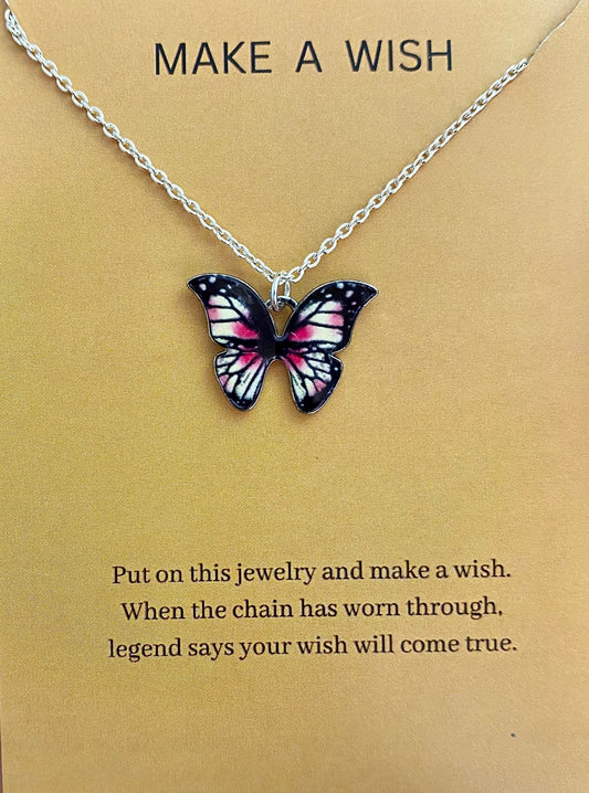 Waterproof Black Butterfly With Silver Chain Necklace - DropShp