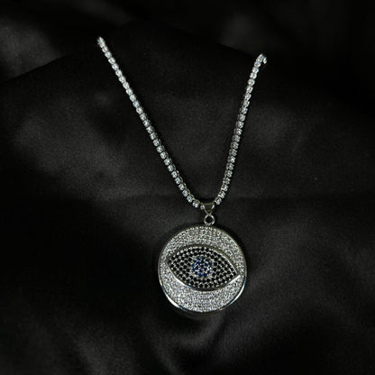 Evil Eye Iced Out Pendant Necklace With Stone Studded Copper Chain - DropShp