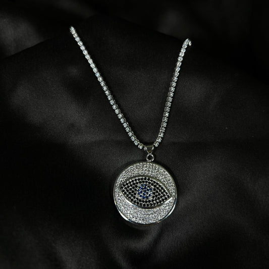 Evil Eye Iced Out Pendant Necklace With Stone Studded Copper Chain - DropShp