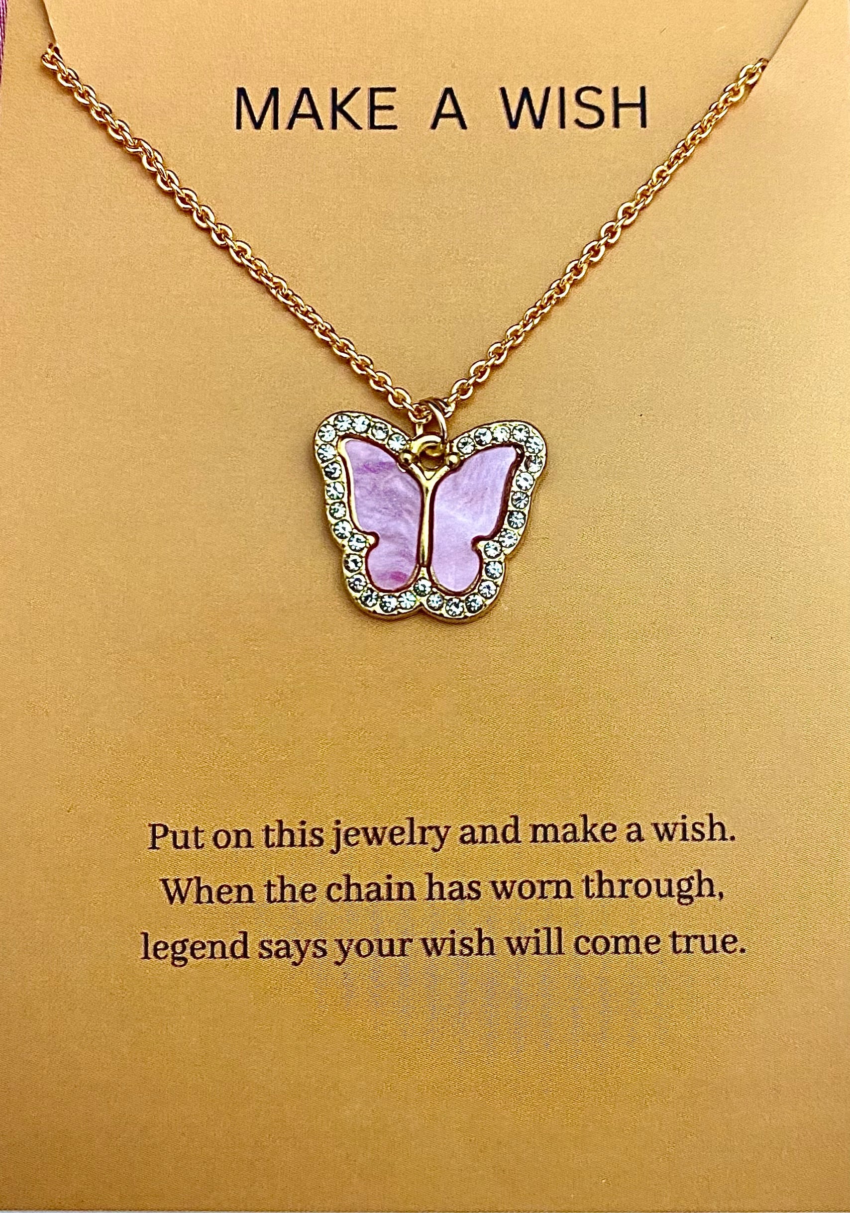 Waterproof Stone Studded Pink Butterfly Necklace - DropShp