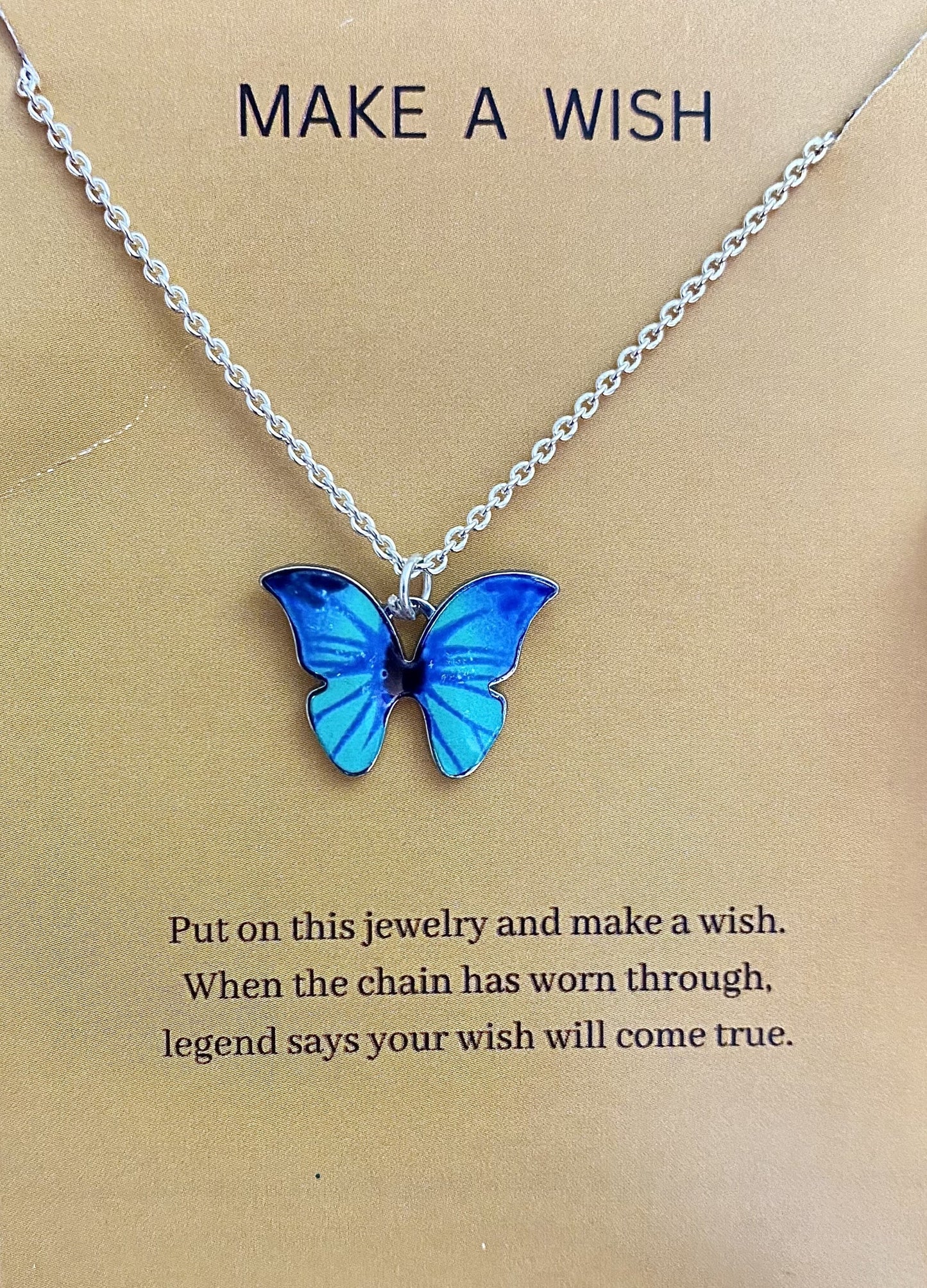 Waterproof Blue Butterfly Charm Necklace With Stainless Steel Chain - DropShp