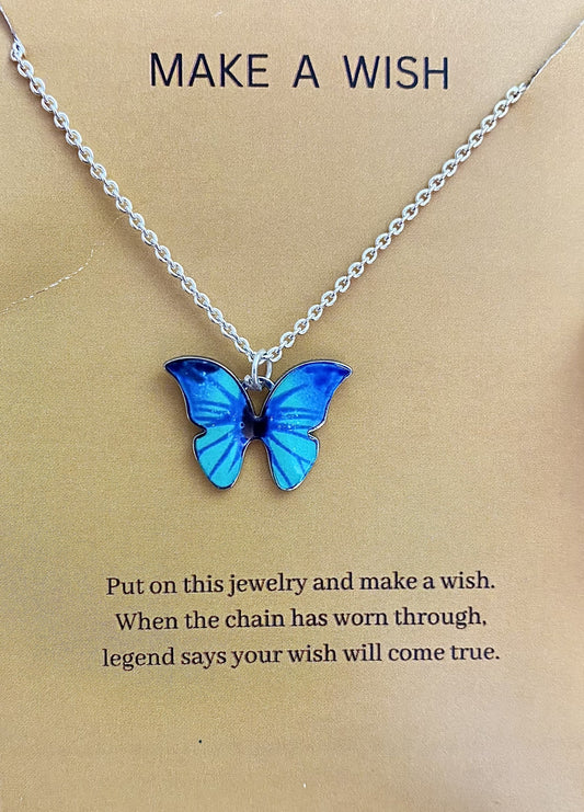 Waterproof Blue Butterfly Charm Necklace With Stainless Steel Chain - DropShp