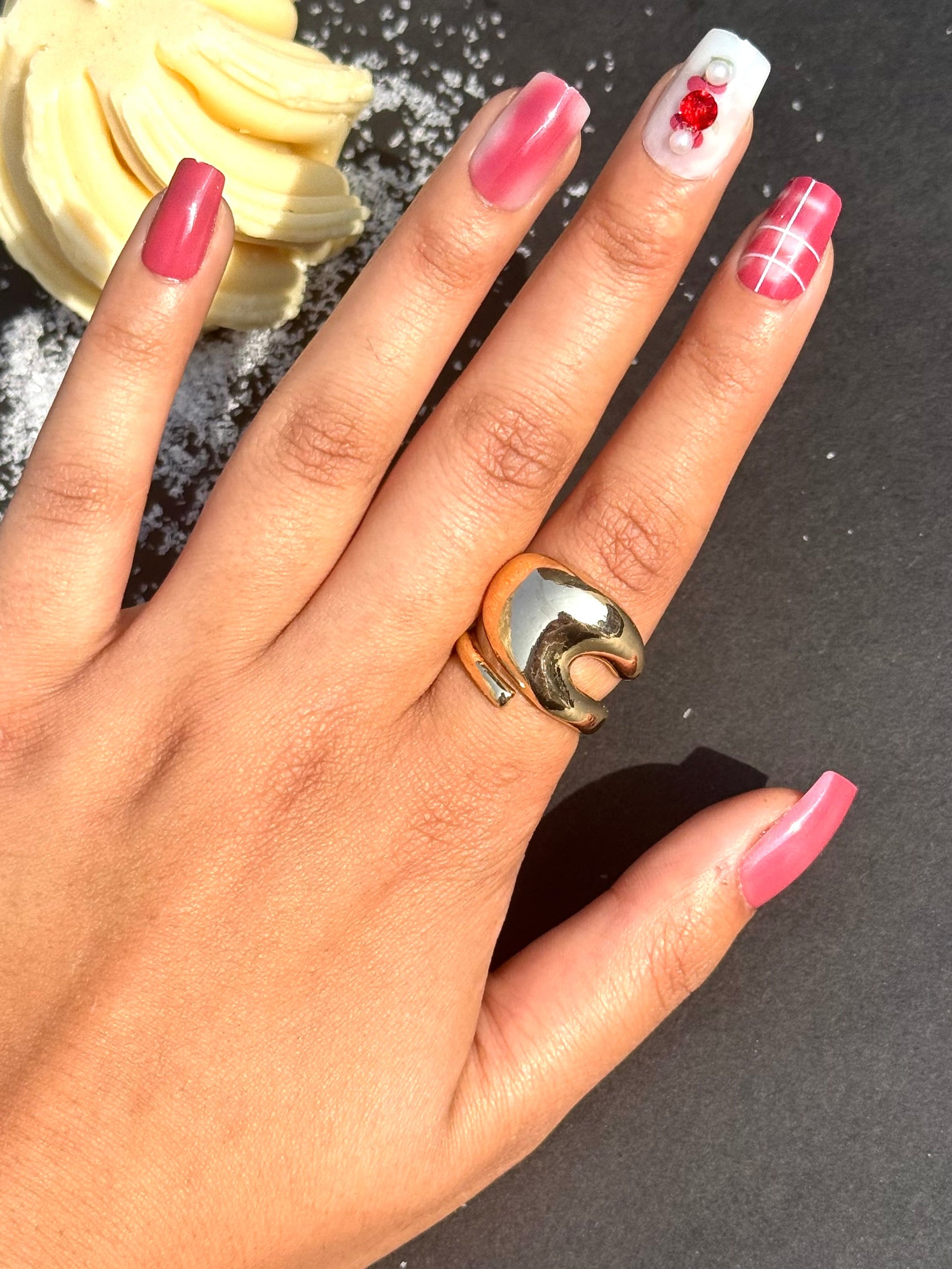 18K Stainless Steel Gold Chunky Women Double Line Shape Ring - DropShp