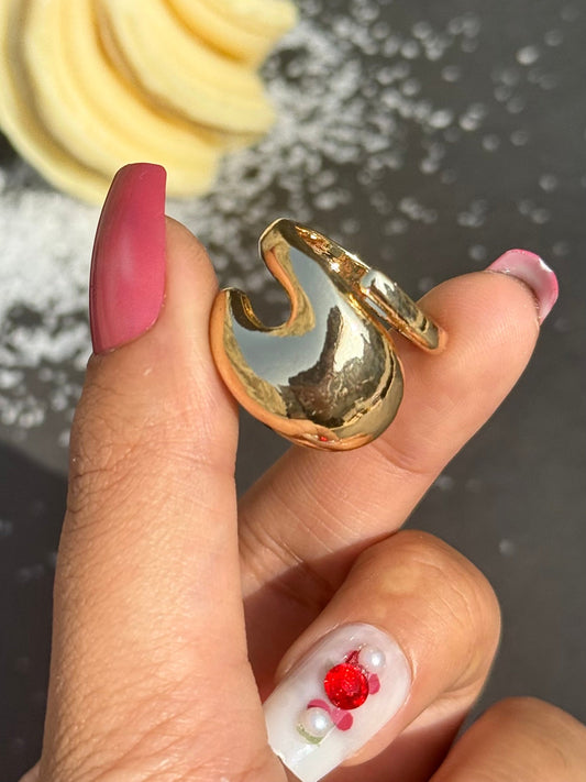 18K Stainless Steel Gold Chunky Women Double Line Shape Ring - DropShp