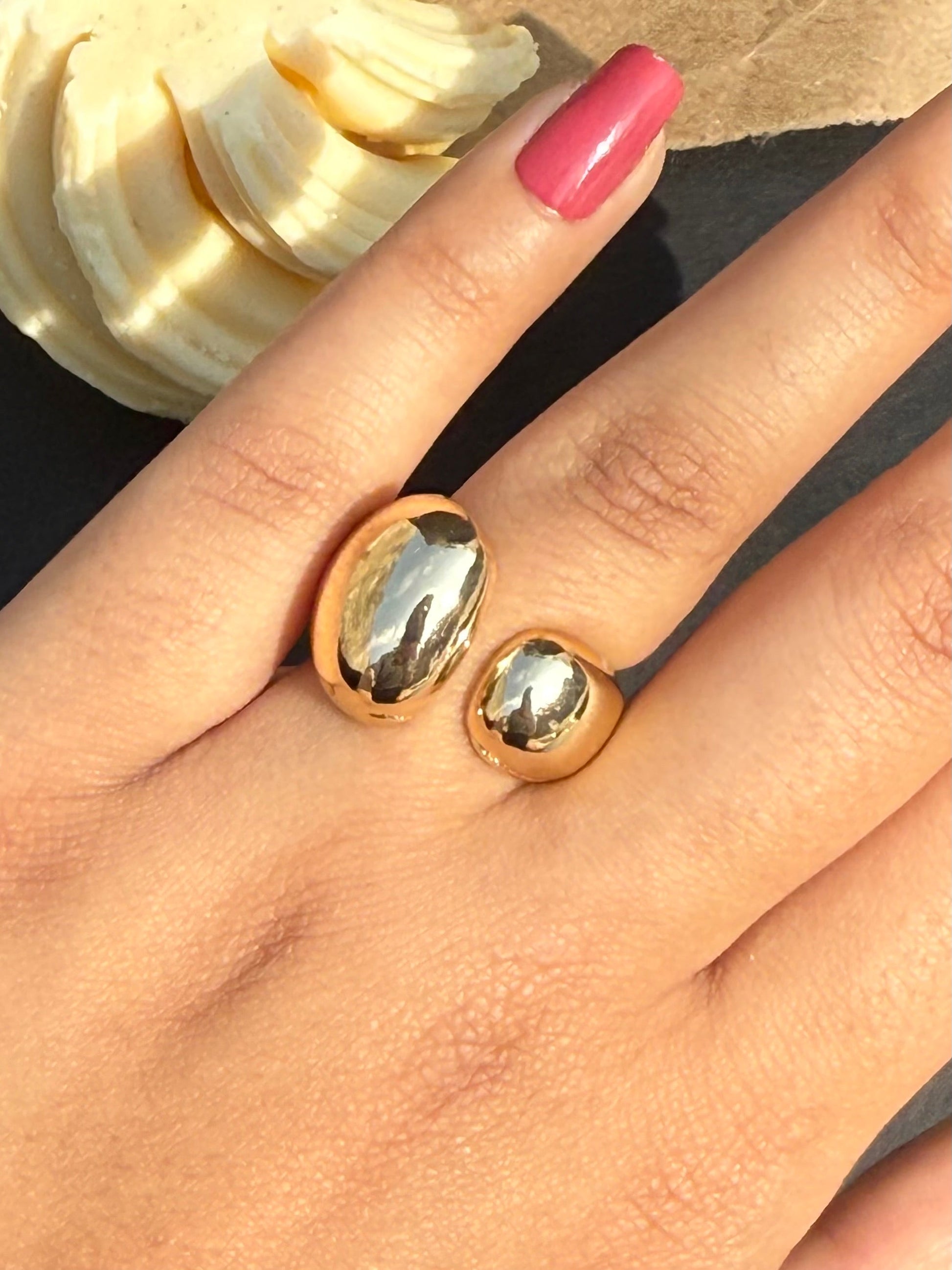 18K Golden Stainless Steel Chunky Bubble Adjustable Ring - DropShp
