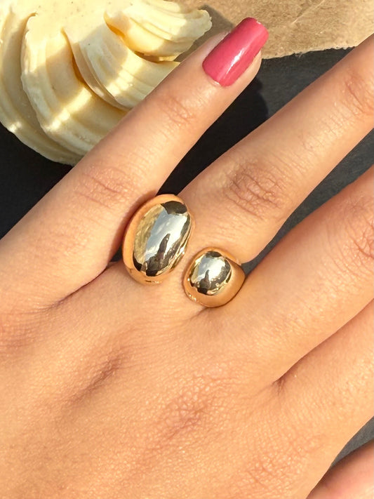 18K Golden Stainless Steel Chunky Bubble Adjustable Ring - DropShp
