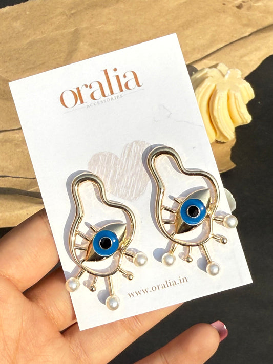 Golden Big Evil Eye Stud Earrings With Pearl - DropShp