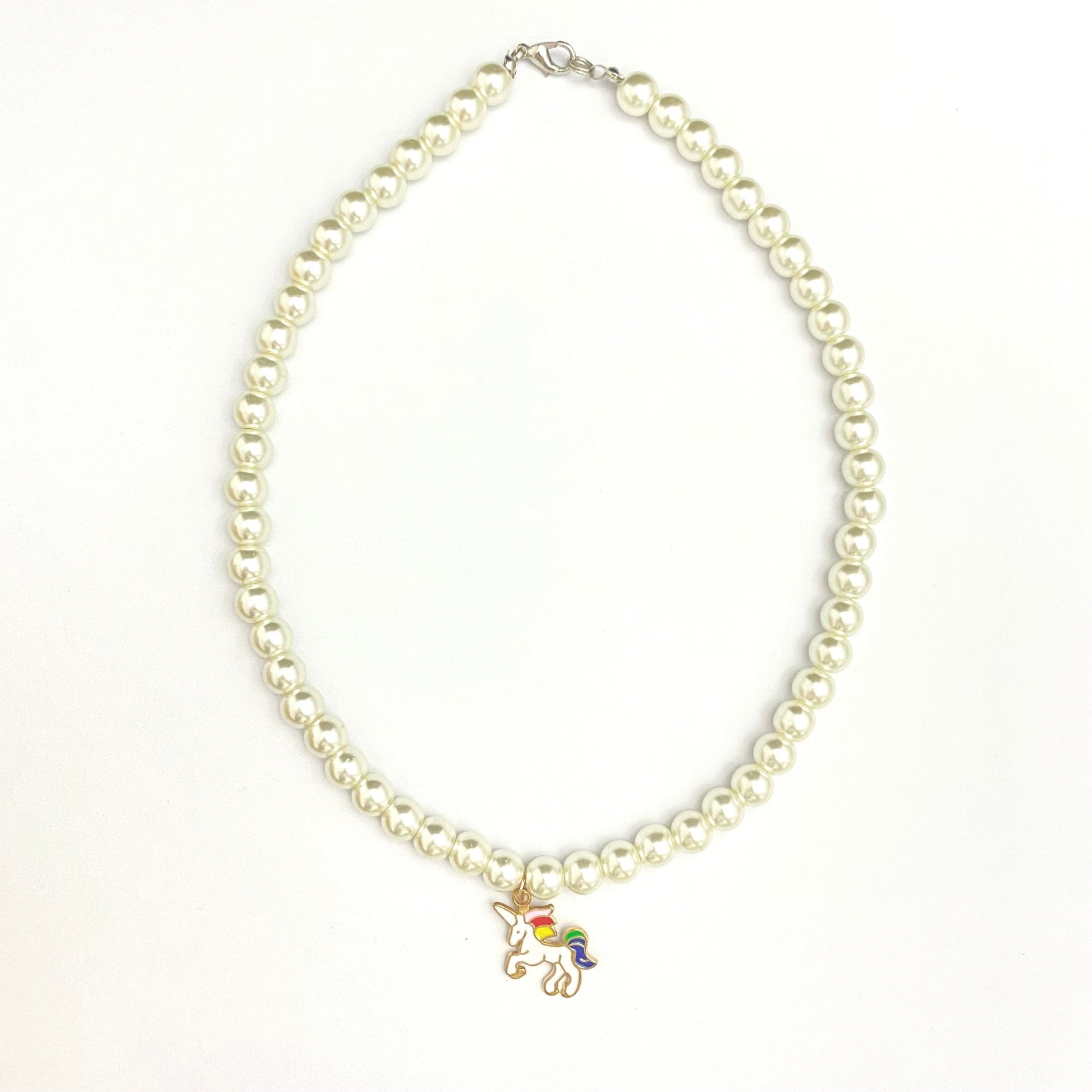 Cute Elegant 8mm Pearl Necklace With Unicorn Charm - DropShp