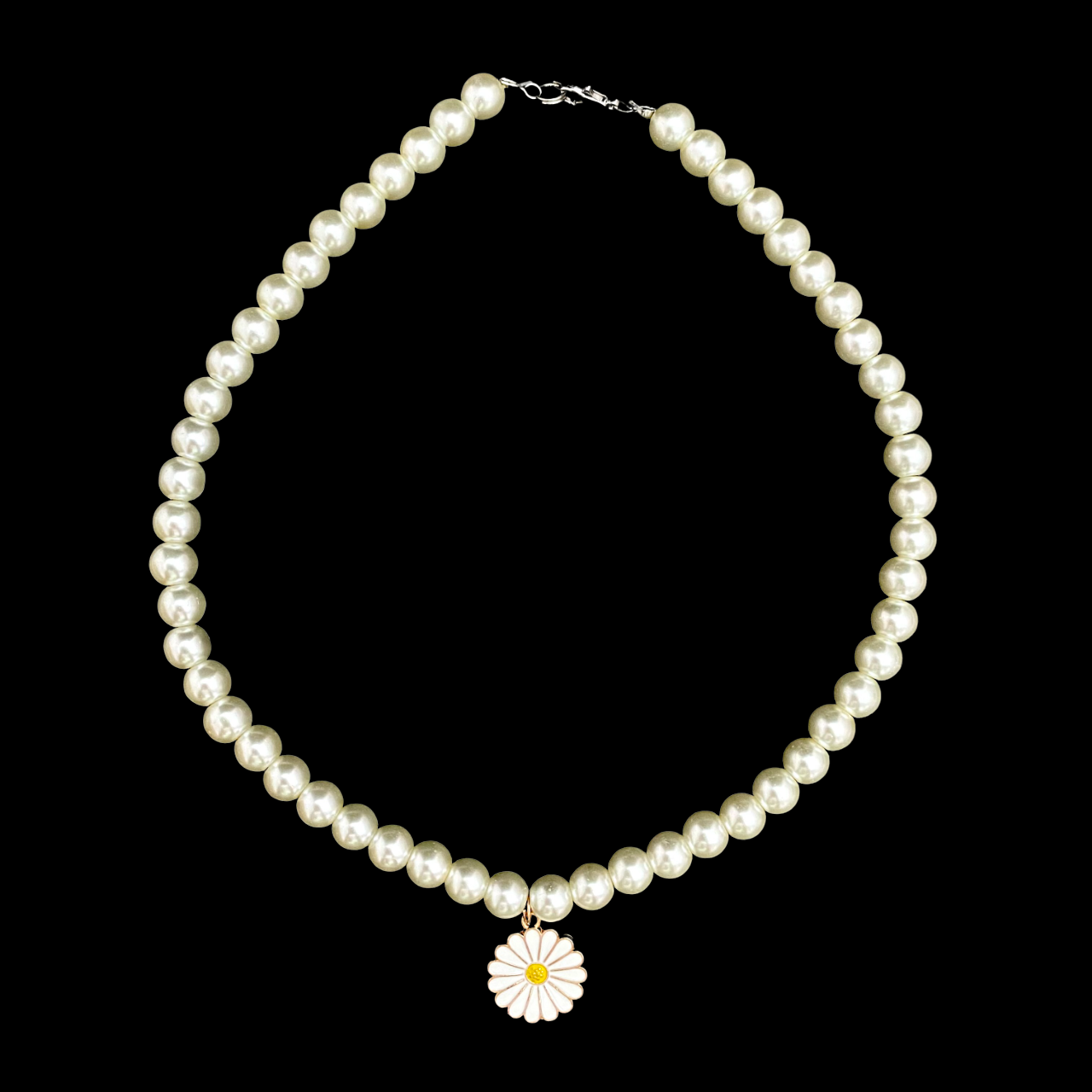 Cute Elegant 8mm Pearl Necklace With White Daisy Charm - DropShp