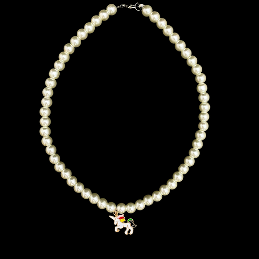 Cute Elegant 8mm Pearl Necklace With Unicorn Charm - DropShp