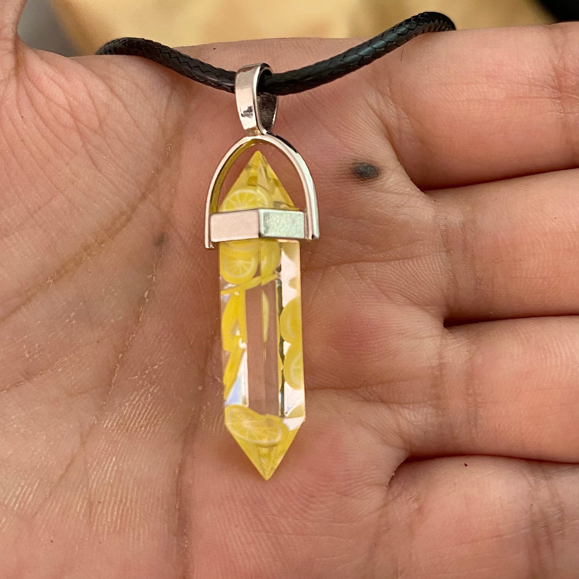 Transparent Lemon Print Pencil Pendant Necklace (D-5) - DropShp