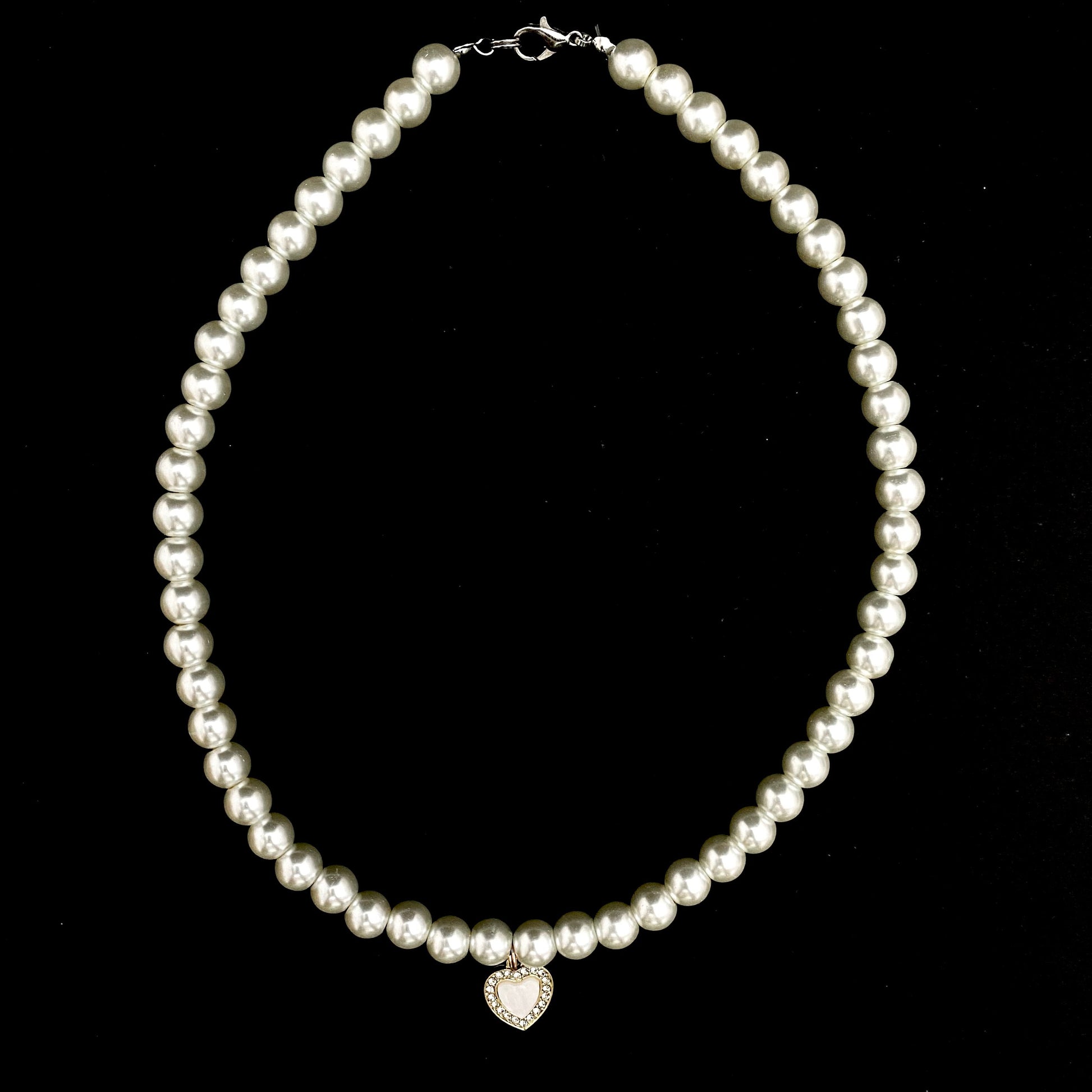 Cute Elegant 8mm Pearl Necklace With Stone Studded White Heart Charm - DropShp