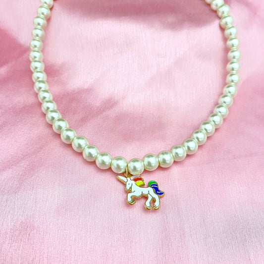 Cute Elegant 8mm Pearl Necklace With Unicorn Charm - DropShp