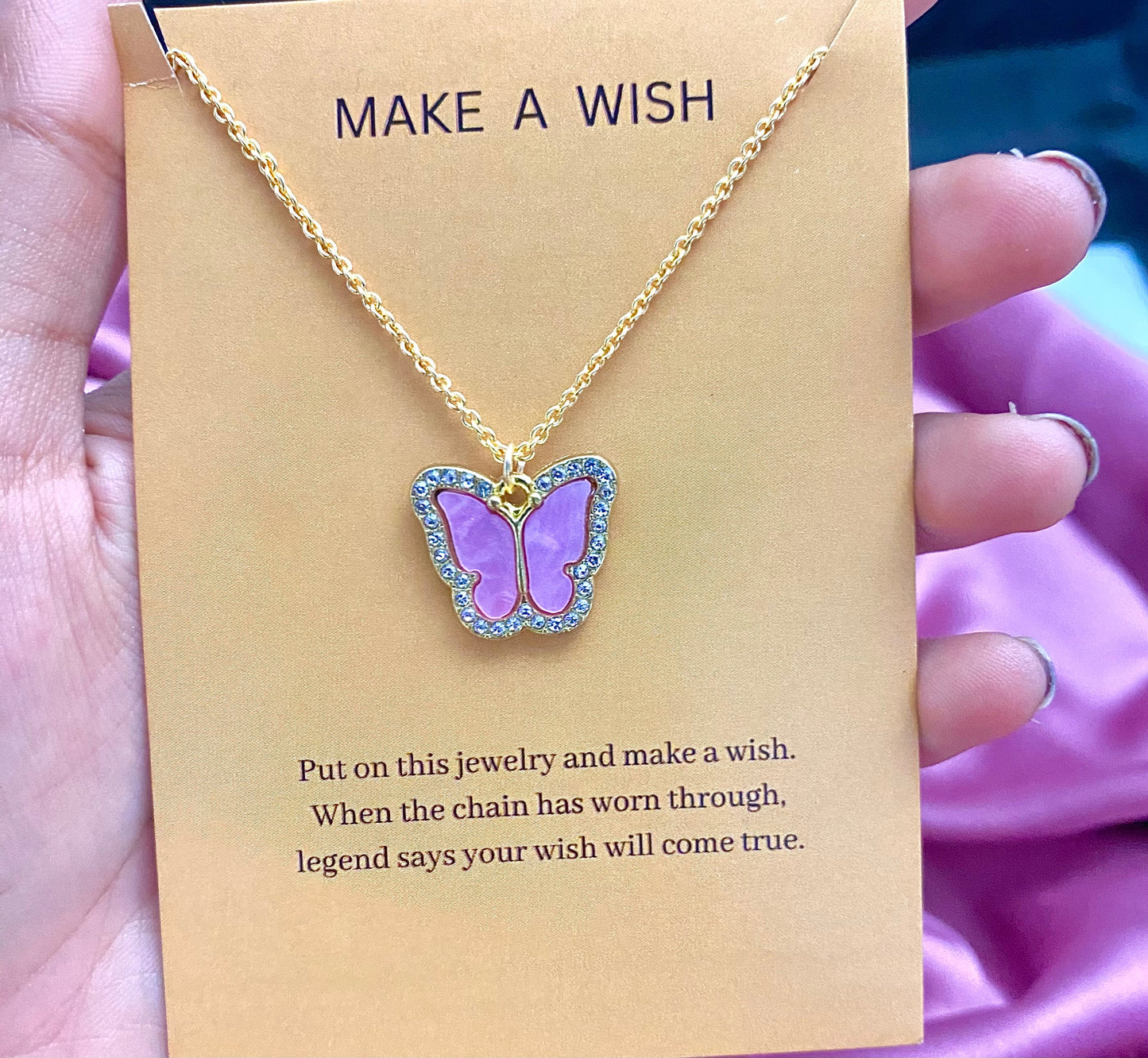 Waterproof Stone Studded Pink Butterfly Necklace - DropShp