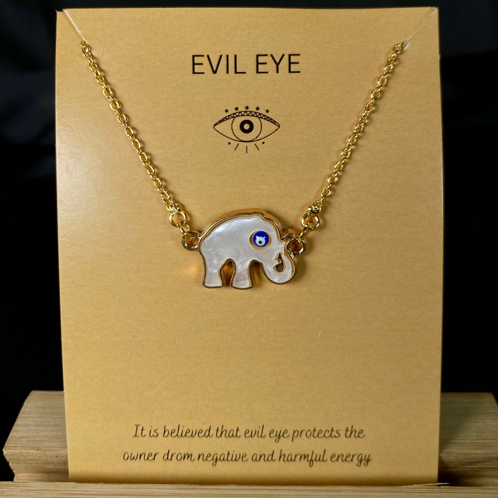 White Elephant Evil Eye Charm Necklace With Evil Eye Card ( Waterproof ) - DropShp
