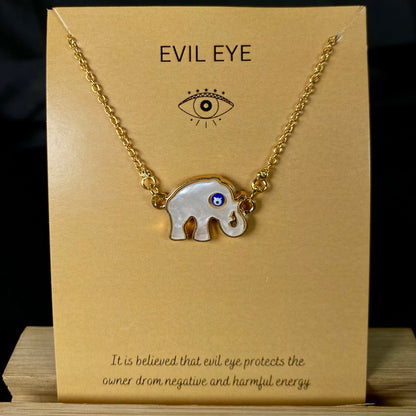 White Elephant Evil Eye Charm Necklace With Evil Eye Card ( Waterproof ) - DropShp