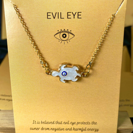 White Turtle Evil Eye Charm Necklace With Evil Eye Card ( Waterproof ) - DropShp
