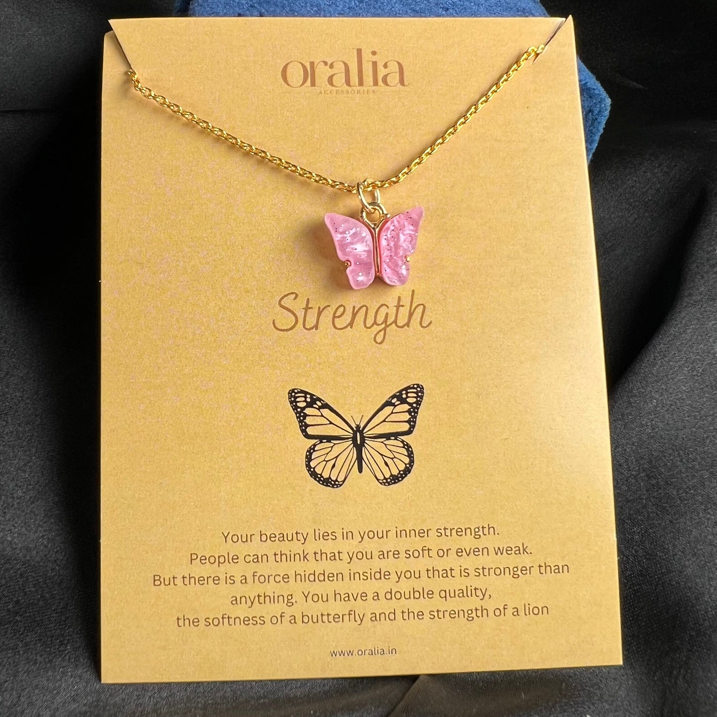 Glitter Pink Acrylic Butterfly Necklace (Waterproof) - DropShp