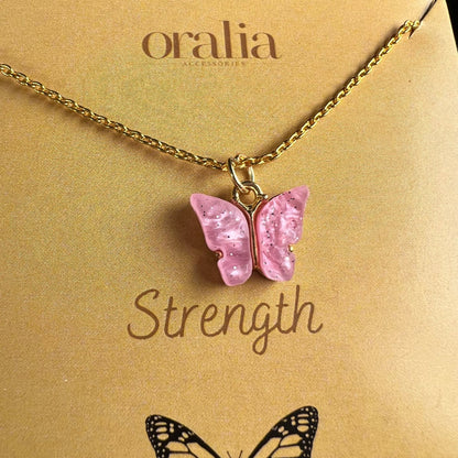 Glitter Pink Acrylic Butterfly Necklace (Waterproof) - DropShp