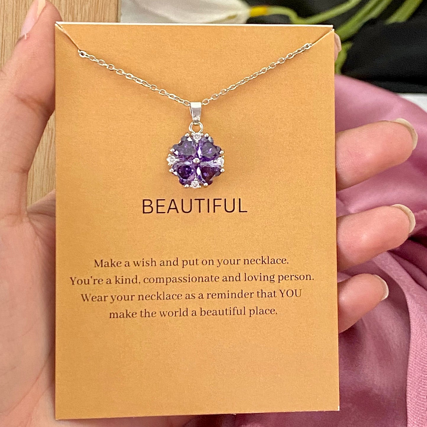 Premium Lavender Flower Shape Necklace  With Stainless Steel Chain - DropShp