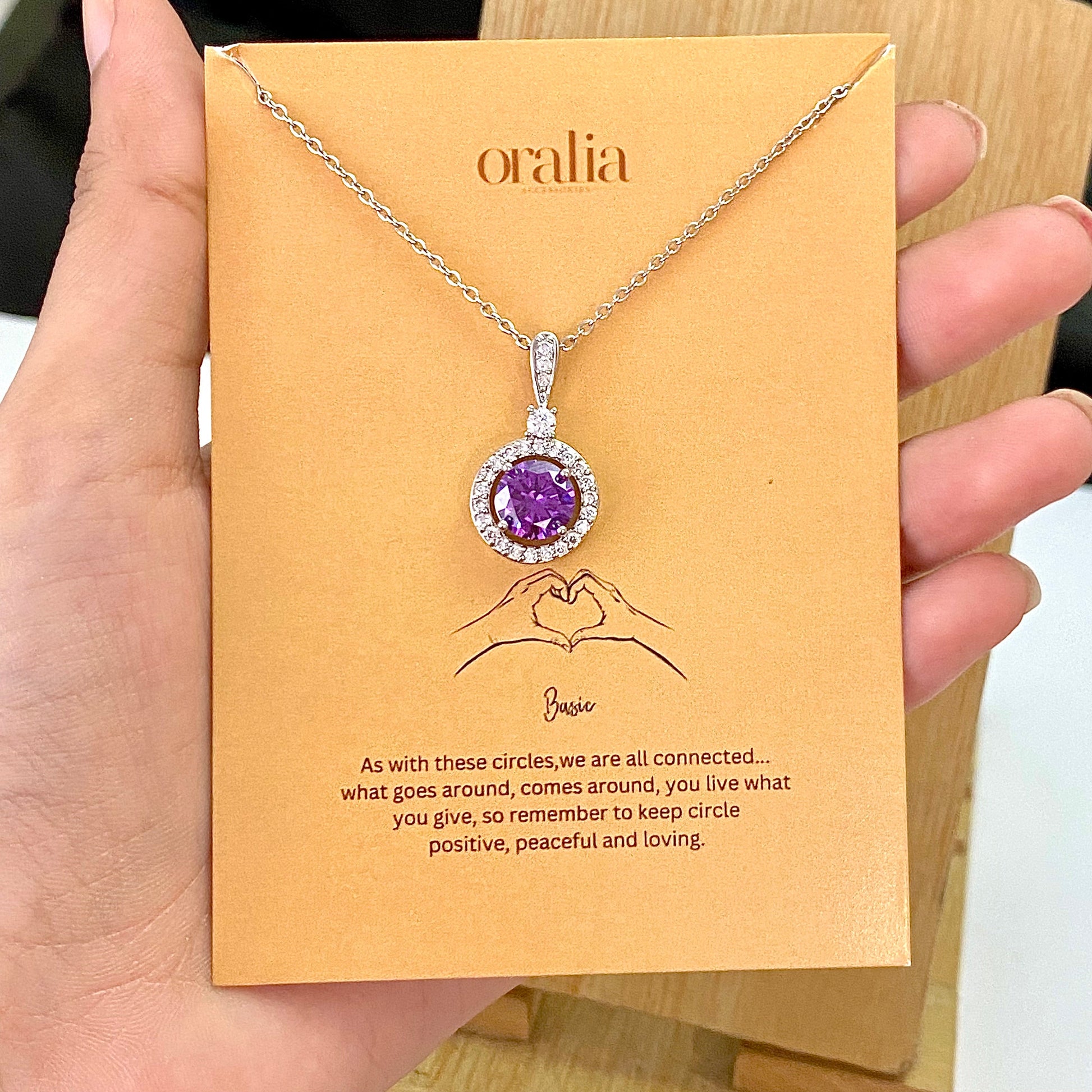 Premium Round Shape Lavender Stone Necklace With Stainless Steel Chain - DropShp
