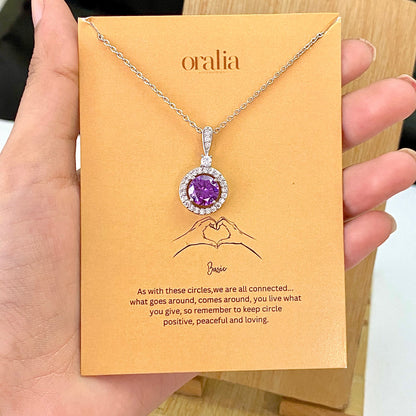 Premium Round Shape Lavender Stone Necklace With Stainless Steel Chain - DropShp