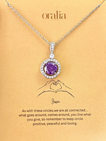 Premium Round Shape Lavender Stone Necklace With Stainless Steel Chain - DropShp
