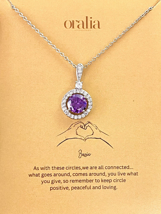 Premium Round Shape Lavender Stone Necklace With Stainless Steel Chain - DropShp