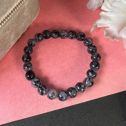 Black Tie-Dye Glass Beads Bracelet - Stretchable(8mm Beads) - DropShp