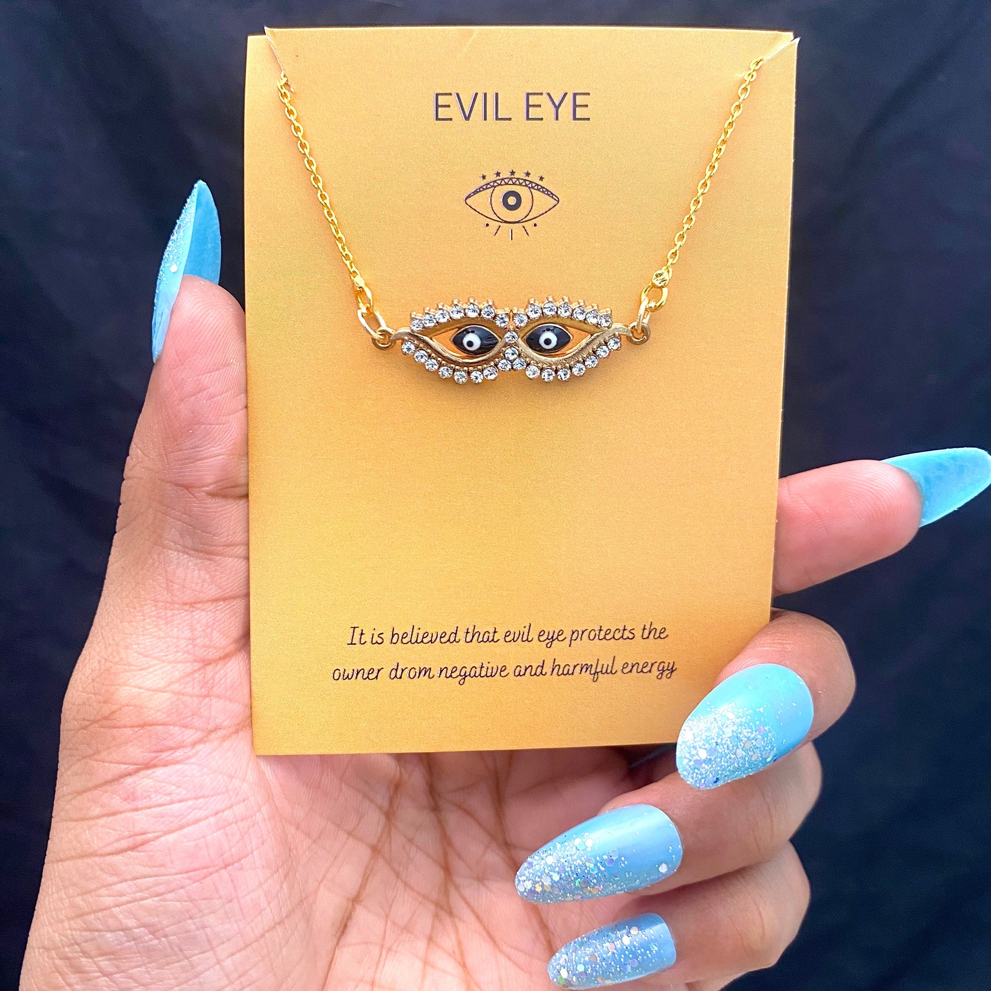 Waterproof Stone Studded Evil Eye Charm Necklace - DropShp