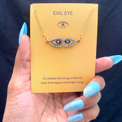 Waterproof Stone Studded Evil Eye Charm Necklace - DropShp