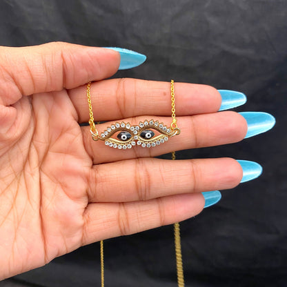 Waterproof Stone Studded Evil Eye Charm Necklace - DropShp