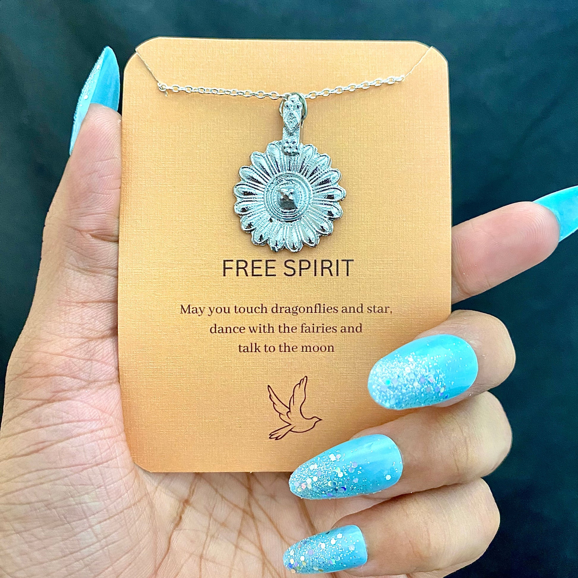 Minimal Silver Sunflower Card Necklace| Perfect for Dailywear - DropShp