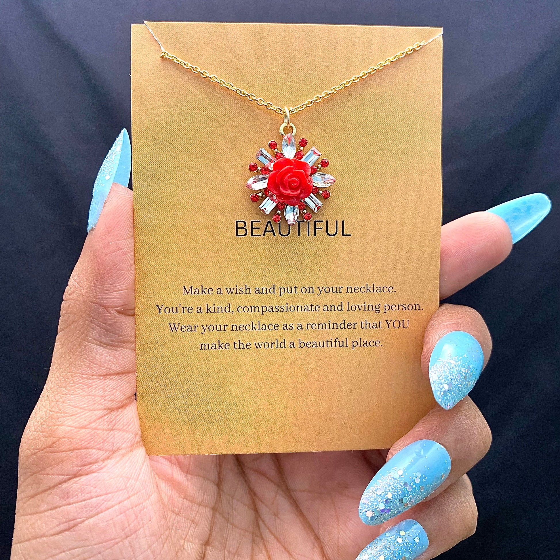 Waterproof Red Rose Charm Necklace - DropShp