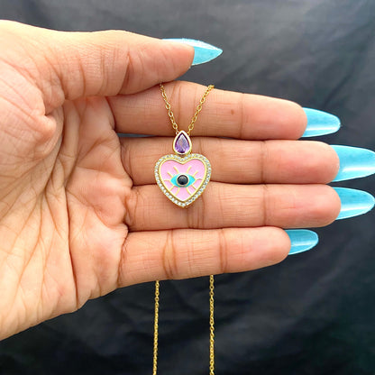 Simple Style Evil Eye Heart Shape Stainless Steel Chain Necklace - DropShp