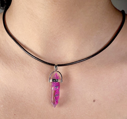 Purple Strawberry Print Pencil Pendant Necklace (D-9) - DropShp