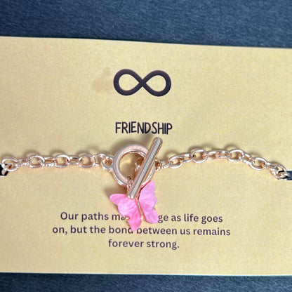 Simple Classic Slim Gold Link Chain Bracelet With Butterfly (Dark Pink) - DropShp