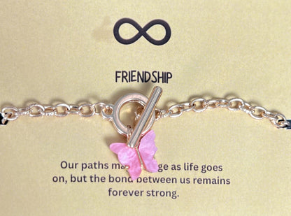 Simple Classic Slim Gold Link Chain Bracelet With Butterfly (Dark Pink) - DropShp