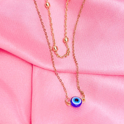 Layered Golden Evil Eye Charm Necklace - DropShp