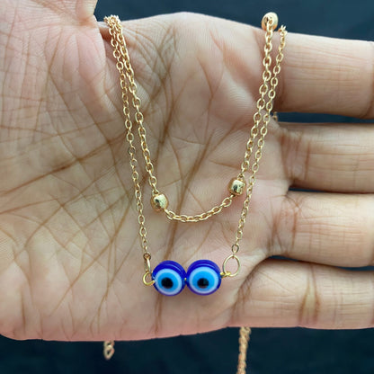 Layered Golden Double Evil Eye Charm Necklace - DropShp