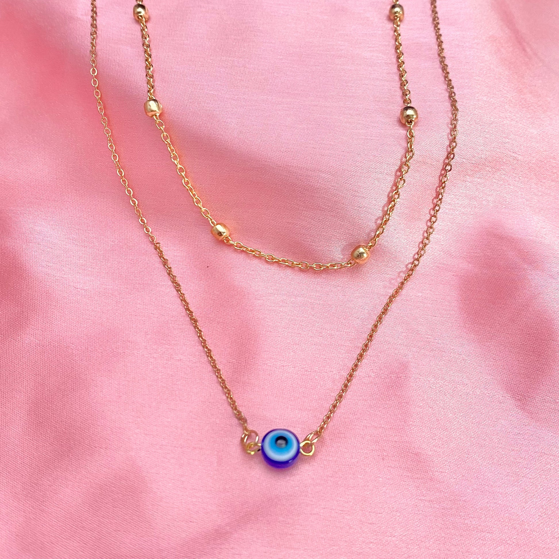 Layered Golden Evil Eye Charm Necklace - DropShp
