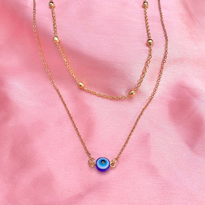 Layered Golden Evil Eye Charm Necklace - DropShp