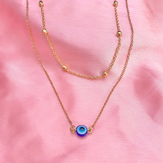 Layered Golden Evil Eye Charm Necklace - DropShp