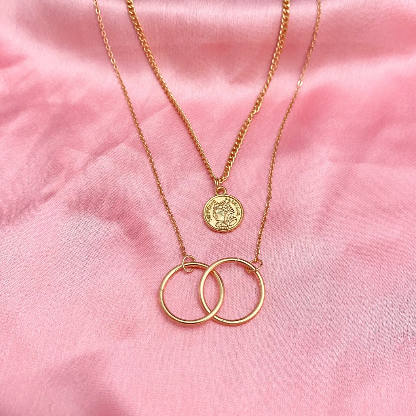 Layered Golden Double Ring With Coin Charm Necklace - DropShp