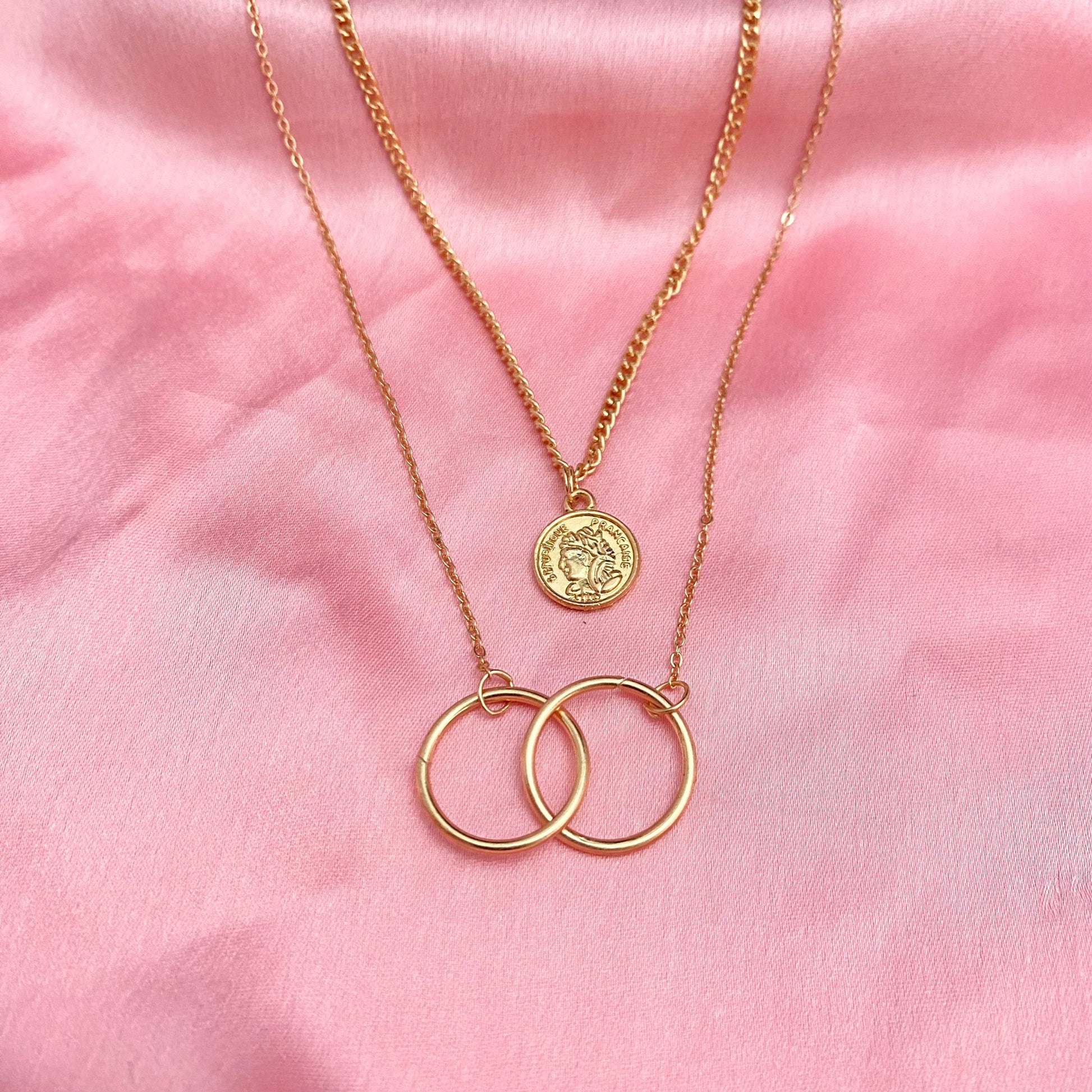 Layered Golden Double Ring With Coin Charm Necklace - DropShp