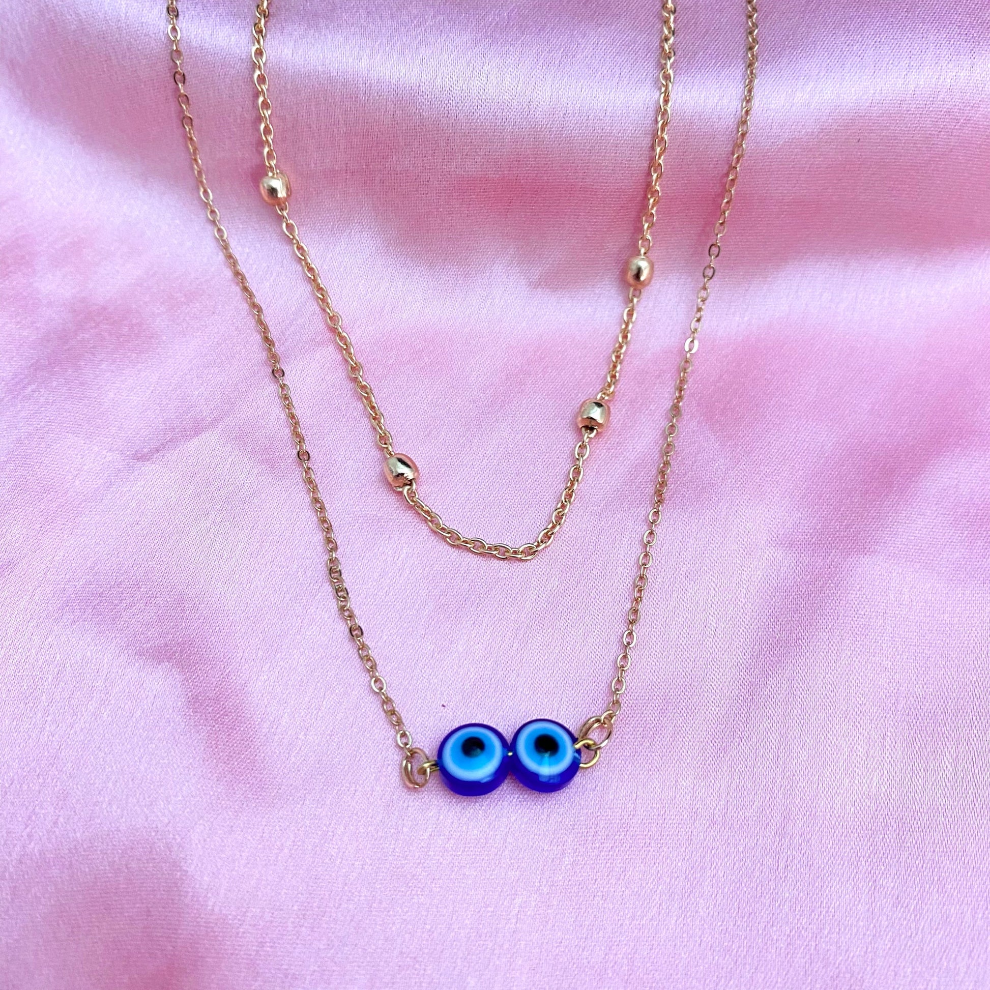 Layered Golden Double Evil Eye Charm Necklace - DropShp