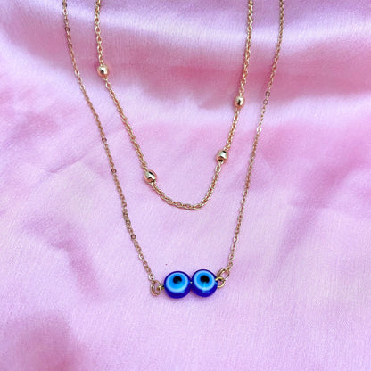 Layered Golden Double Evil Eye Charm Necklace - DropShp